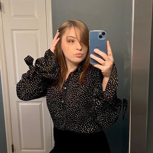 Banana Republic Dillon Shirt Black/Gold Polka Dots